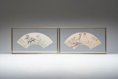 Two Chinese fans, ink and colour on paper, signed Zhang Chengxi 張承熙, dated 1919