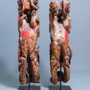 Two Chinese gilded and polychromed wooden colon fragments with Buddhist lions, 18/19th C. — 照片 4