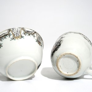 Two Chinese grisaille mythological subject "Venus and Cupid" cups and saucer, Qianlong — photo 8