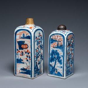 Two Chinese Imari-style square bottles with metal mounts, Kangxi — 照片 1
