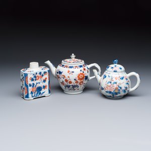 Two Chinese Imari-style teapots and a tea caddy — photo 1
