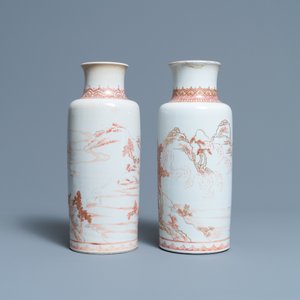Two Chinese iron-red and gilt rouleau vases, Kangxi — photo 2