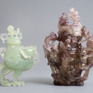 Two Chinese jade and amethyst covered vases and two bowls, 20th C. — photo 2