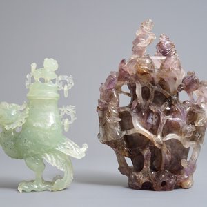 Two Chinese jade and amethyst covered vases and two bowls, 20th C. — photo 4