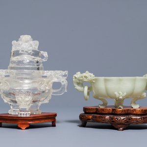 Two Chinese jade and rock crystal censers, 20th C. — 照片 1