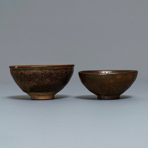 Two Chinese jianyao 'hare's fur' and speckled brown glaze tea bowls, Song — photo 4