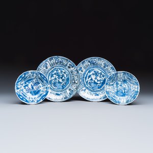 Two Chinese 'Kraak' blue and white plates and two 'Klapmuts' bowls — photo 1