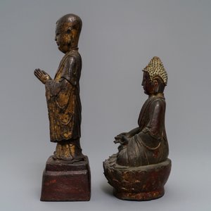 Two Chinese lacquered and gilt bronze figures of Mahakasyapa and Buddha Shakyamuni, Ming and later — 照片 5