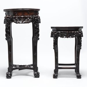 Two Chinese marble-topped hongmu stands, 19th C. — photo 5