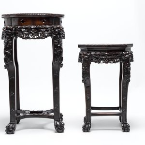 Two Chinese marble-topped hongmu stands, 19th C. — photo 6