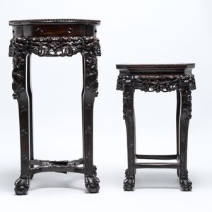 Two Chinese marble-topped hongmu stands, 19th C. — photo 7