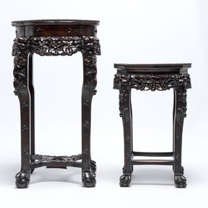 Two Chinese marble-topped hongmu stands, 19th C. — photo 8