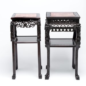 Two Chinese marble-topped hongmu two-tier square stands, 19/20th C. — photo 2