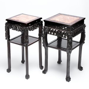 Two Chinese marble-topped hongmu two-tier square stands, 19/20th C. — photo 8