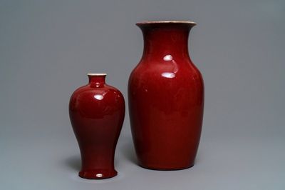 Two Chinese monochrome sang-de-boeuf and flambé vases, 18/19th C.