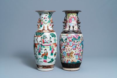 Two Chinese Nanking famille rose crackle-glazed vases, 19th C.