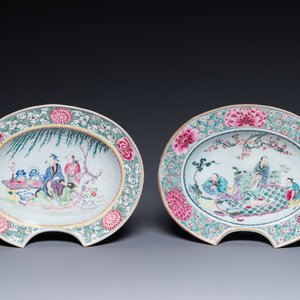 Two Chinese oval famille rose shaving bowls, Yongzheng — 照片 1