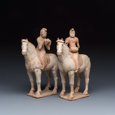 Two Chinese painted pottery 'Horserider' groups, Tang