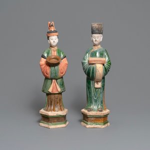 Two Chinese polychrome earthenware tomb figures, Ming — 照片 2