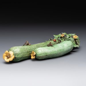 Two Chinese polychrome groups of cucumbers and bitter melons with insects, 19/20th C. — photo 6