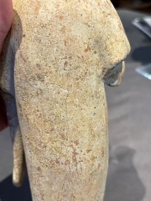 Two Chinese polychrome pottery figures and a female head, Tang — photo 15