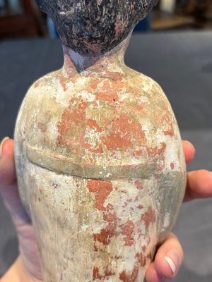 Two Chinese polychrome pottery figures and a female head, Tang — photo 35