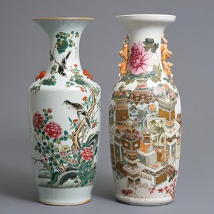 Two Chinese qianjiang cai and famille rose vases, 19/20th C. — 照片 1