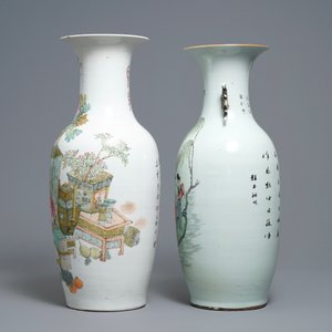 Two Chinese qianjiang cai and famille rose vases, one signed Xu Pinheng, 19th and 20th C. — 照片 4