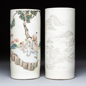 Two Chinese qianjiang cai and grisaille hat stands, signed Gao Hengtai 高恆泰 and Ye Ji 葉吉, one dated 1906, 19/20th C. — 照片 1