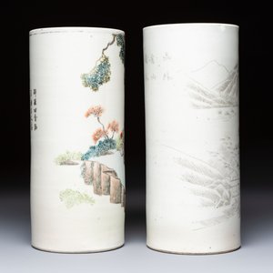 Two Chinese qianjiang cai and grisaille hat stands, signed Gao Hengtai 高恆泰 and Ye Ji 葉吉, one dated 1906, 19/20th C. — 照片 4