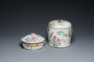 Two Chinese qianjiang cai bowls and covers, Tongzhi mark, 19th C.