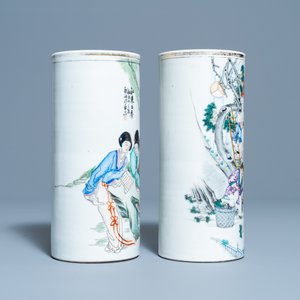 Two Chinese qianjiang cai hat stands and a blue and white bowl, 19/20th C. — 照片 11