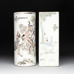 Two Chinese qianjiang cai hat stands, Xin Yuan Xuan Zao 鑫源軒造 mark, dated 1923 and Tongzhi mark, dated 1888 — photo 1