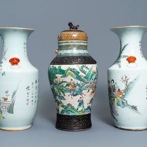 Two Chinese qianjiang cai vases and a famille verte vase, 19/20th C. — 照片 3