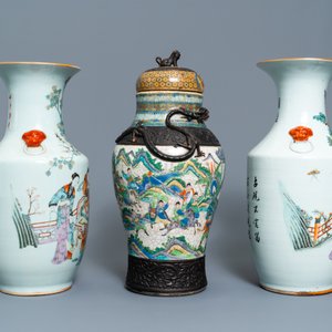 Two Chinese qianjiang cai vases and a famille verte vase, 19/20th C. — 照片 5