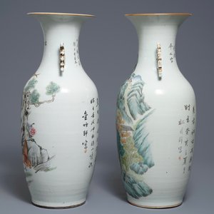 Two Chinese qianjiang cai vases with birds and landscapes, 19/20th C. — photo 4