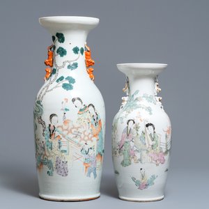 Two Chinese qianjiang cai vases with ladies and playing children, 19/20th C. — 照片 1
