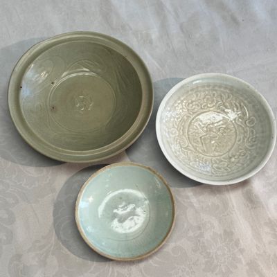Two Chinese qingbai plates and a Longquan celadon plate — photo 1