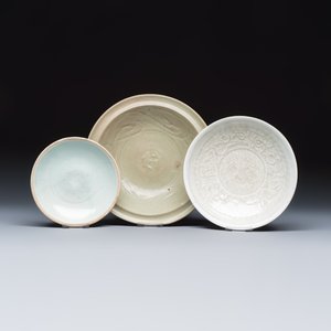 Two Chinese qingbai plates and a Longquan celadon plate — photo 1