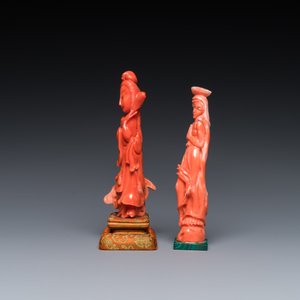 Two Chinese red coral figures of standing ladies, 19/20th C. — 照片 5