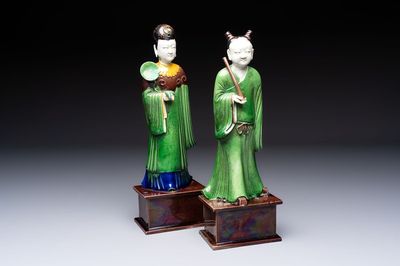 Two Chinese sancai-glazed figures, 19th C.