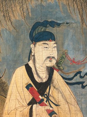 Two Chinese schools: 'Lan Caihe 蓝采和' and 'Lu Dongbin 吕洞宾', ink and colour on silk, 19th C. — photo 5