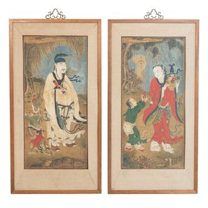 Two Chinese schools: 'Lan Caihe 蓝采和' and 'Lu Dongbin 吕洞宾', ink and colour on silk, 19th C. — photo 1