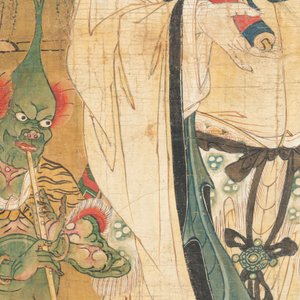 Two Chinese schools: 'Lan Caihe 蓝采和' and 'Lu Dongbin 吕洞宾', ink and colour on silk, 19th C. — photo 3