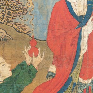Two Chinese schools: 'Lan Caihe 蓝采和' and 'Lu Dongbin 吕洞宾', ink and colour on silk, 19th C. — photo 6