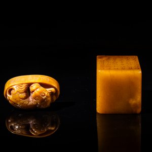 Two Chinese Shoushan soapstone seals, Qing — 照片 6