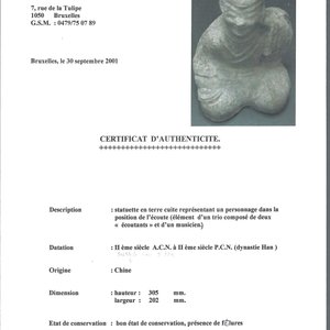 Two Chinese terracotta sculptures and a painted cocoon vase, Han — 照片 20