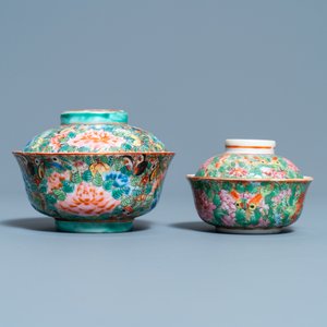 Two Chinese Thai market Bencharong bowls and covers, 19th C. — photo 3