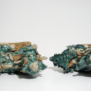 Two Chinese turquoise-glazed roof tiles shaped as temple lions, 17/18th C. — photo 6
