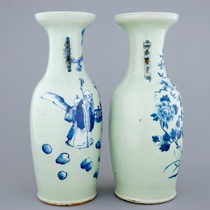 Two Chinese vases with blue and white design on celadon ground, 19th C. — photo 4